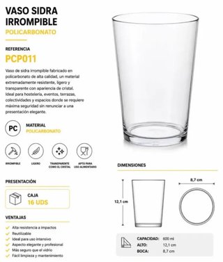 Vaso plastico duro  Irrompible 600ml caja 16 unida