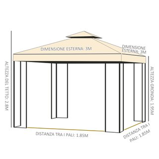 Gazebo da Giardino 3x3m con Zanzariera Beige
