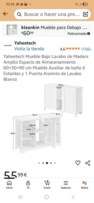 Mueble de baño bajo lavamanos