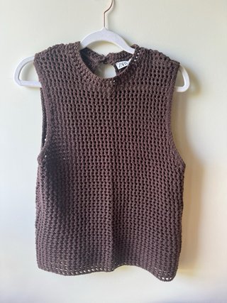 Top Zara Punto Malla Marrón Talla L