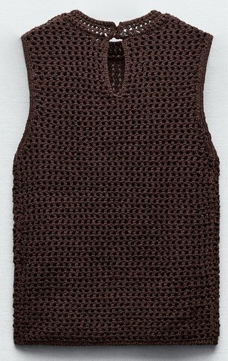 Top Zara Punto Malla Marrón Talla L