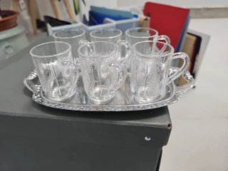 Bandeja aluminio 6 vasitos licor cristal