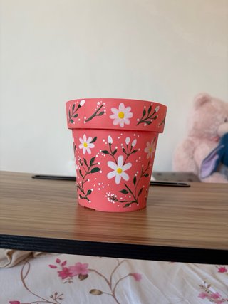 Hand Painted Acrylic Flower Pot | Floral design