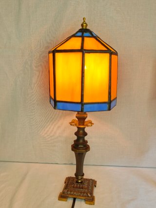 Coppia Lampade Tiffany Vetro Giallo Blu