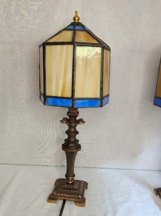 Coppia Lampade Tiffany Vetro Giallo Blu