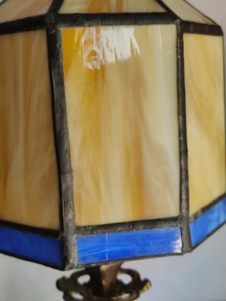 Coppia Lampade Tiffany Vetro Giallo Blu