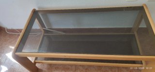 Mesa de centro cristal y madera