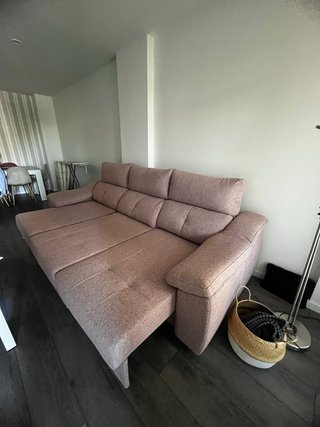 Sofá 4 plazas chaise longue rosa palo
