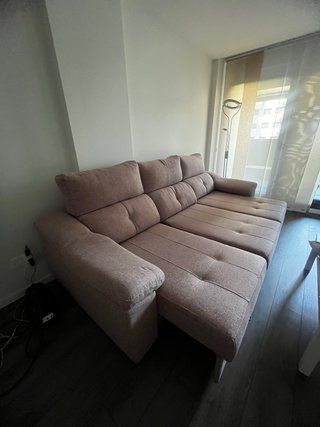Sofá 4 plazas chaise longue rosa palo