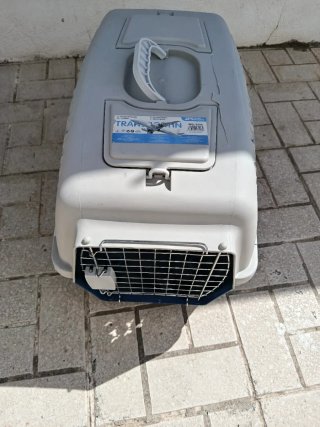 Transportín para mascotas gris y azul