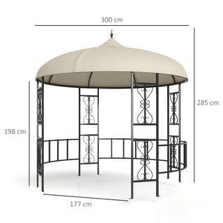 Gazebo da Giardino Rotondo Ø3m con Tende Beige