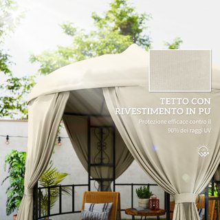 Gazebo da Giardino Rotondo Ø3m con Tende Beige