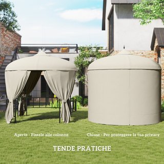 Gazebo da Giardino Rotondo Ø3m con Tende Beige
