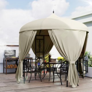 Gazebo da Giardino Rotondo Ø3m con Tende Beige