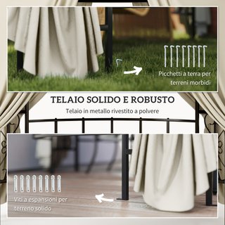 Gazebo da Giardino Rotondo Ø3m con Tende Beige