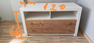 Mueble TV IKEA 120cm blanco y madera