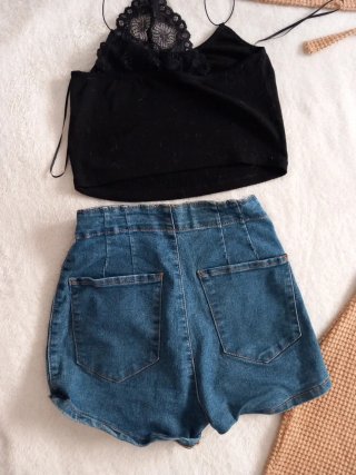 Conjunto Top Negro/Shorts Vaqueros vestido verano