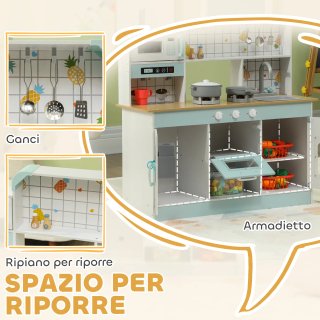 Cucina Giocattolo Bambini 3+ Anni in Legno Bianco