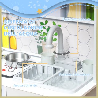 Set Cucina Giocattolo in Legno con Fornello Bianco