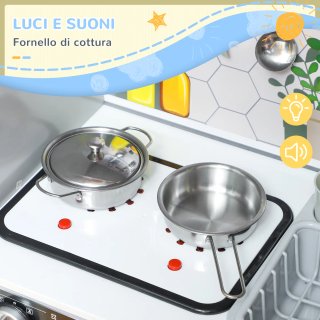 Set Cucina Giocattolo in Legno con Fornello Bianco