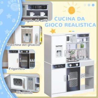 Set Cucina Giocattolo in Legno con Fornello Bianco