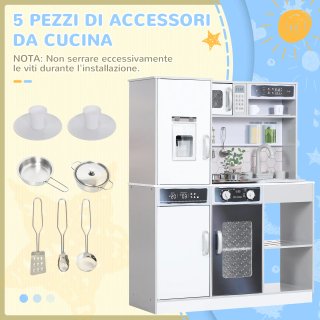 Set Cucina Giocattolo in Legno con Fornello Bianco