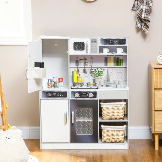 Set Cucina Giocattolo in Legno con Fornello Bianco