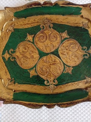 Vassoio vintage Barocco Fiorentino intarsio legno