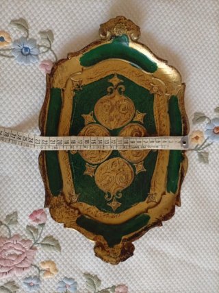 Vassoio vintage Barocco Fiorentino intarsio legno