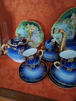 Juego de café Limoges azul y dorado