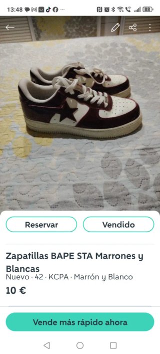 Zapatillas BAPE STA Marrones y Blancas Talla 42 IM