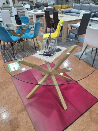Mesa redonda cristal y madera