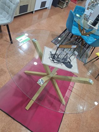 Mesa redonda cristal y madera