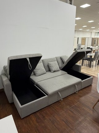 SOFÁ CAMA CHAISELONGUE + DOBLE ARCÓN GRIS 287cm