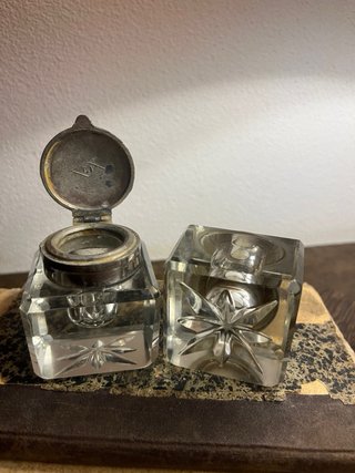 Coppia Calamai Antichi Cristallo e Metallo