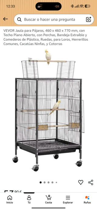 Jaula para pájaros VEVOR 460x460x770mm
