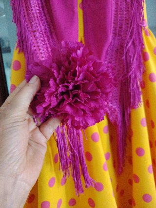 Traje gitana color albero y lunares  fucsia talla8