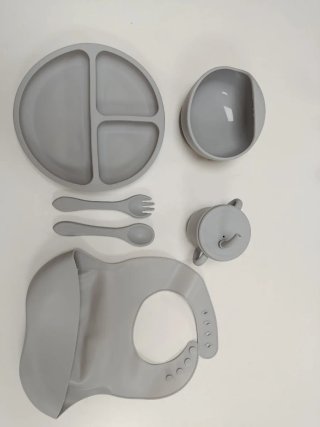 Set Vajilla Silicona Bebé Gris