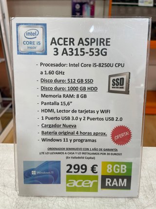 Acer Aspire 3 A315-53G Intel Core i5 SSD 512GB