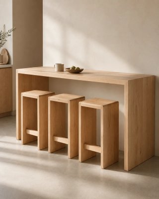 Taburete alto de madera maciza, artesanal