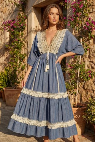 Vestido Palak estilo tejano con bordados
