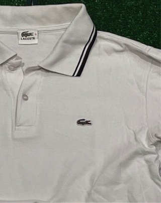 Polo Lacoste Blanco Manga Larga