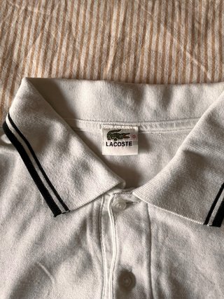 Polo Lacoste Blanco Manga Larga