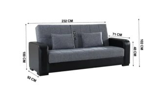 Sofá cama 3 plazas gris y negro