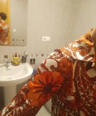 Vestido Vintage Marrón y Naranja Talla M