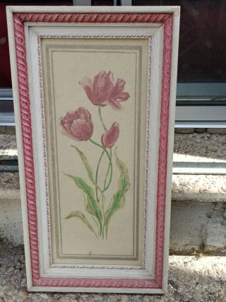Cuadro de flores en marco decorado  Hecho a mano