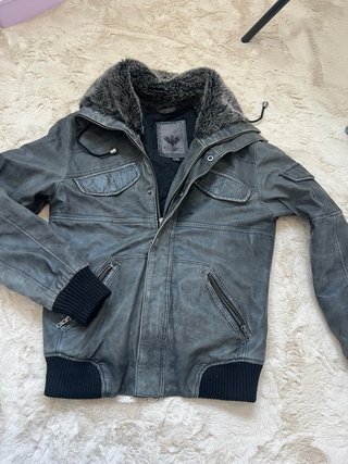 Giubbotto aviatore in pelle vintage da uomo grigio