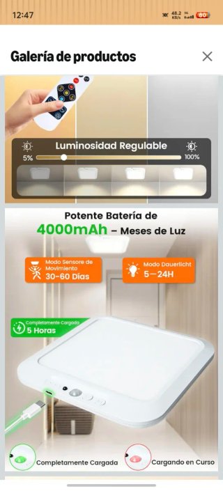 Lustaled Plafón LED Sensor Movimiento Recargable