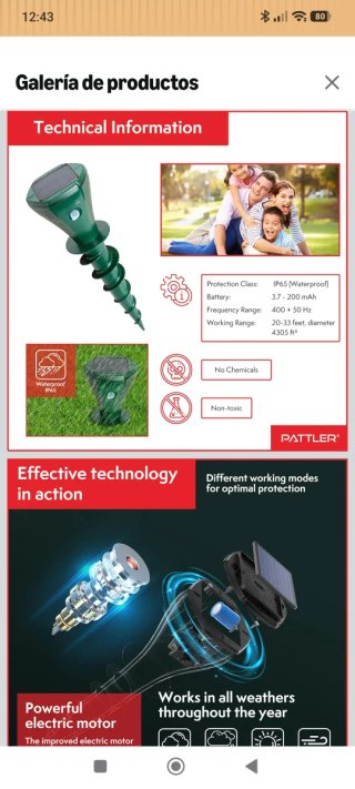 Ahuyentador de topos, animales y plagas solar Patt