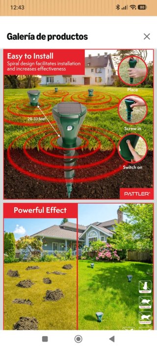 Ahuyentador de topos, animales y plagas solar Patt